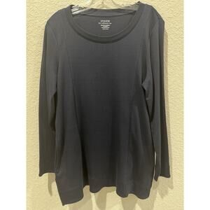 Chico’s Ultimate Tee Navy Blue Long Sleeve Pima Cotton Top Size 1 M Pockets